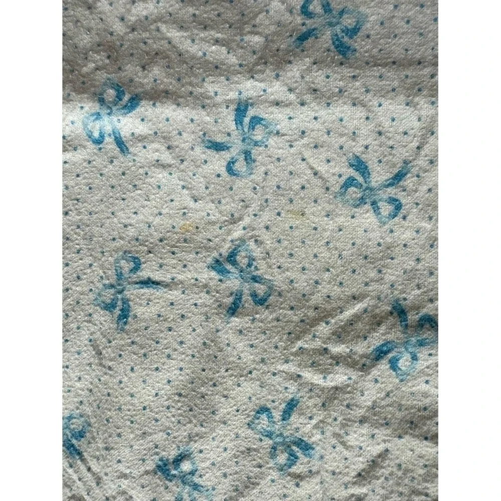 Vintage Reversible Baby Blanket Blue Bow Polka Dot Sleepy Bear Crochet Trim Kids